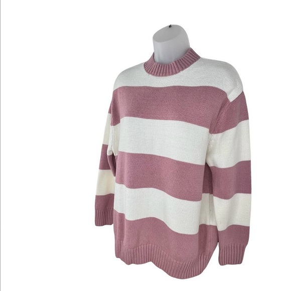 Jessica Simpson Pink & White Striped Crew Neck Sweater Pull Over-Size Small NWT - Picture 1 of 8
